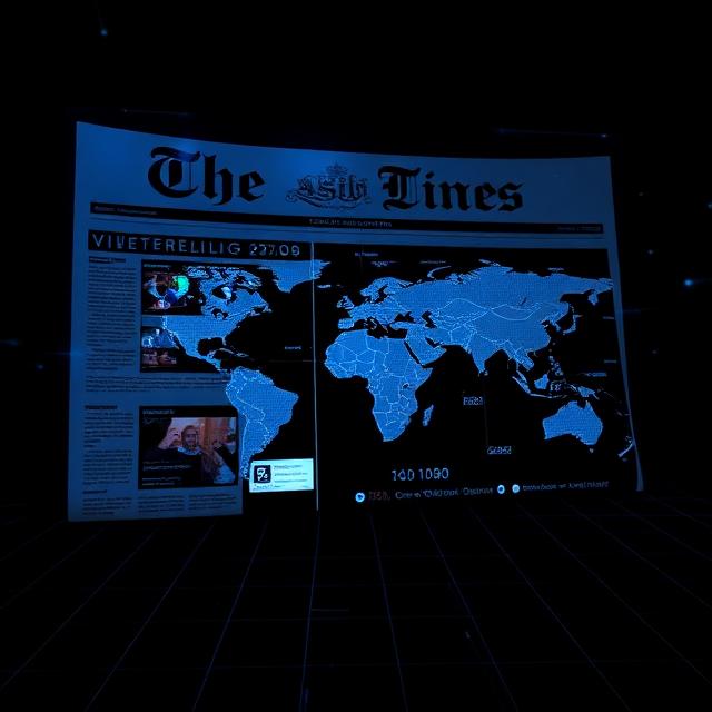 Newspaper front page transforming into digital streaming screens