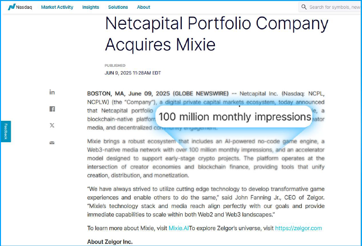 Netcapital Portfolio Company Acquires Mixie - Nasdaq Article